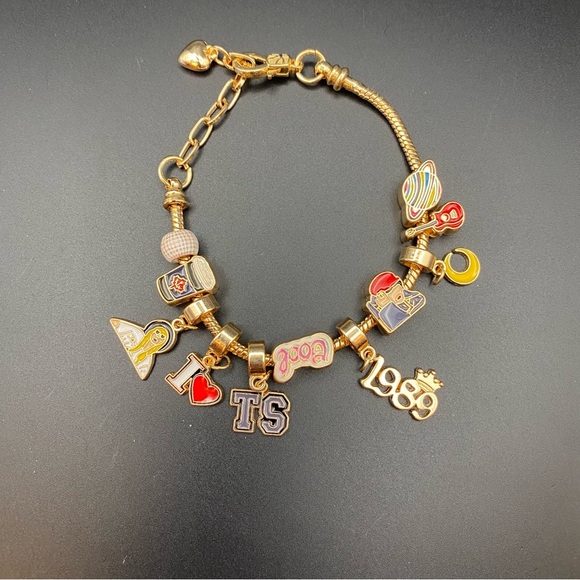 Gold Bracelet with Colorful Taylor Swift Slide Charms - Picture 1 of 6